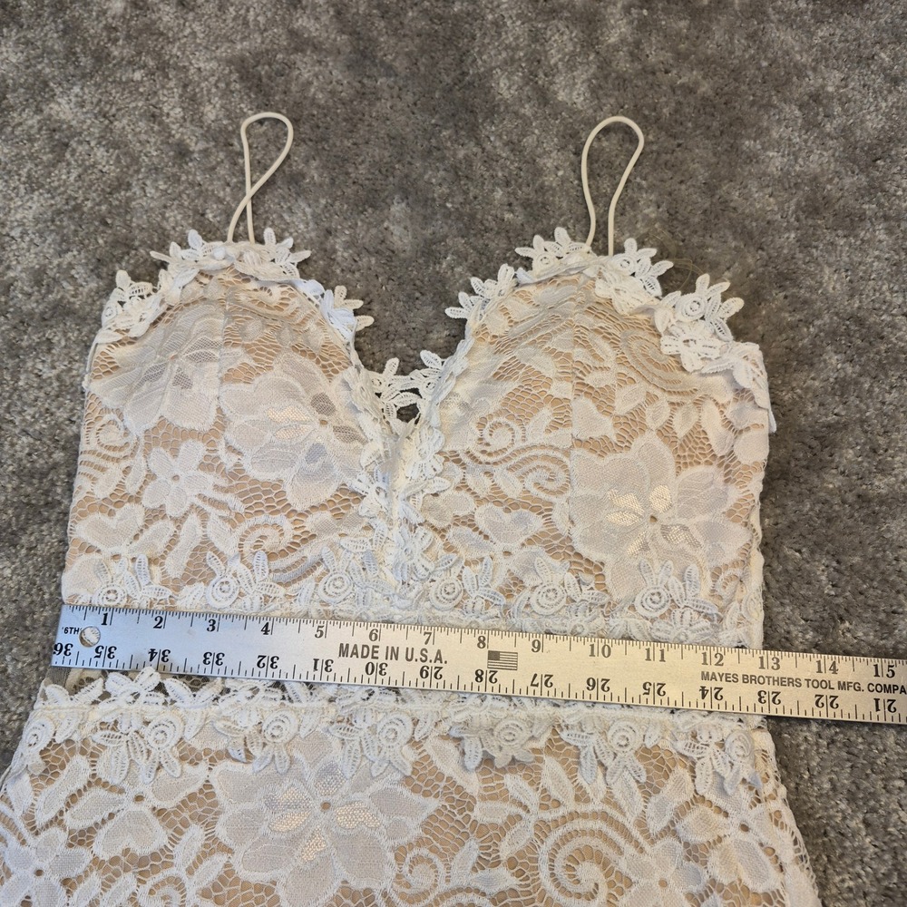 Windsor White Floral Lace Mini Dress Nude Lining Spaghetti Strap Size M 08841 - Picture 12 of 13